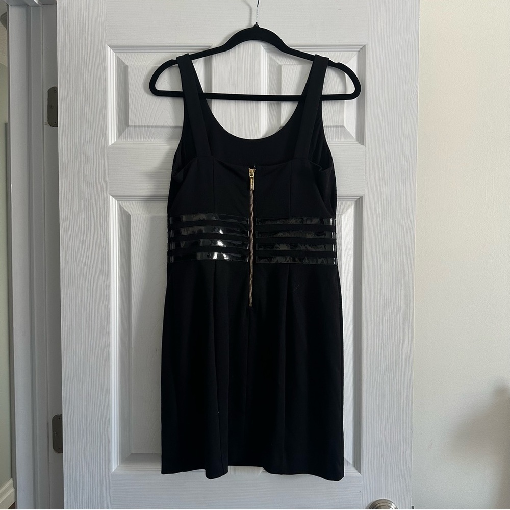 Size 4 Michael Kors Women’s Black Faux Leather Waist Sheath Mini Dress - Picture 3 of 6